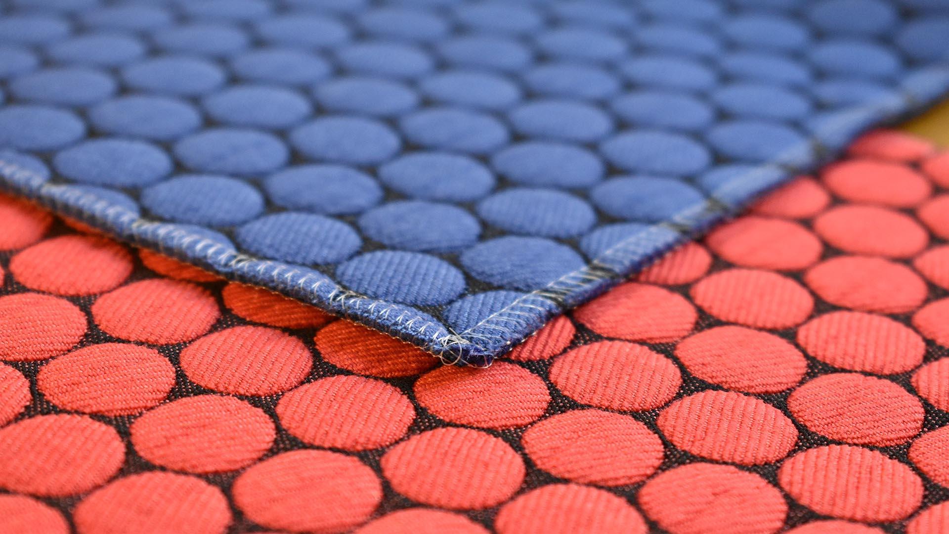  red and blue tiles of fabric