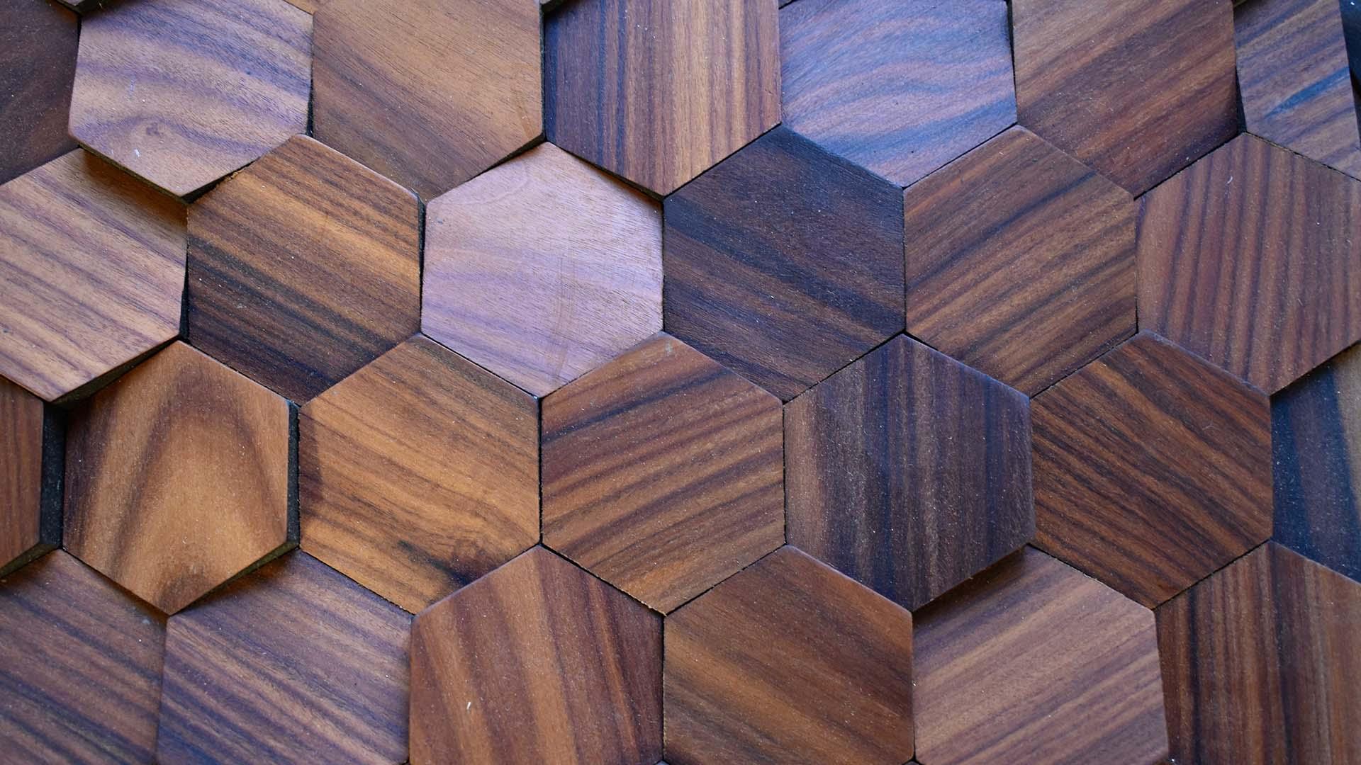 Textured wood material in hexagons